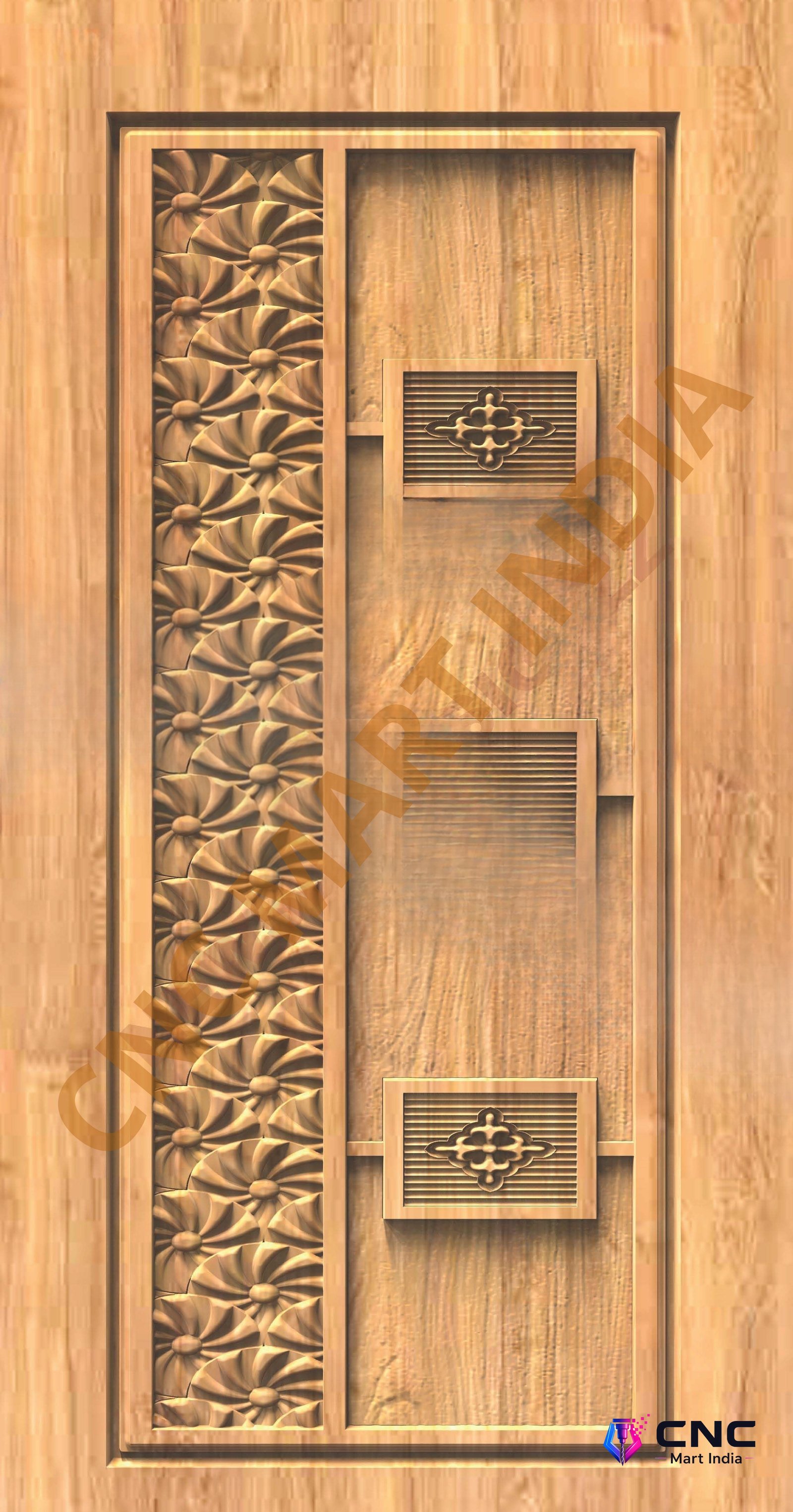 GSK EMBOSSING - EMD-10 Modern Floral Relief Carved Wooden Door 3D Model